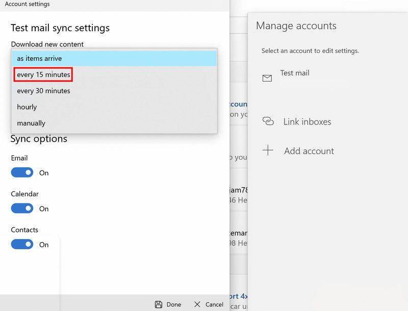 Выберите, когда загружать новый контент в Почте