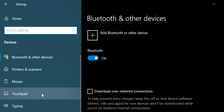 Переход в настройки Тачпада в разделе Устройства