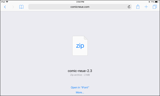 Опция «Открыть в…» в меню iOS для передачи файла в iFont