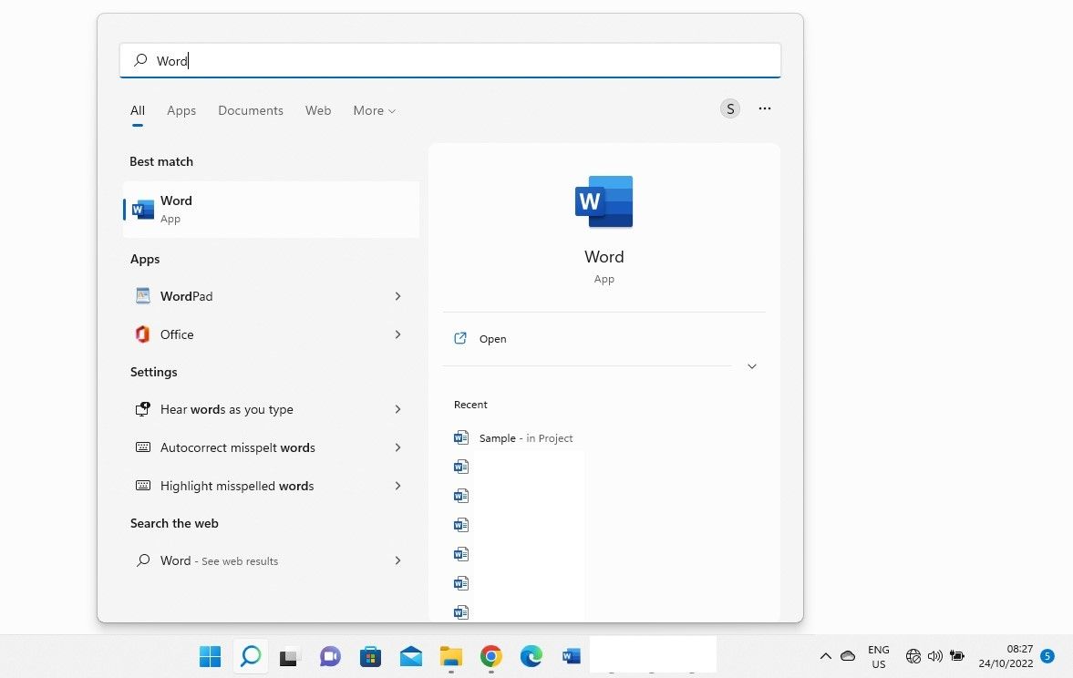 Просмотр недавних файлов для приложения через Поиск Windows