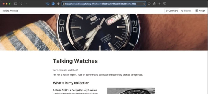 notion website (web page) url