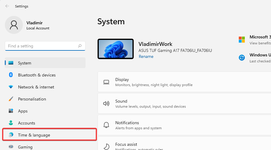 Опция Написание в Параметрах Windows 11