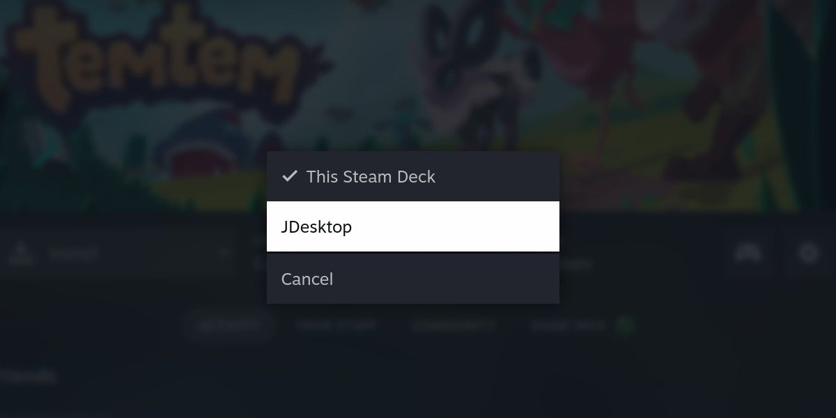 Скриншот меню Remote Play на Steam Deck