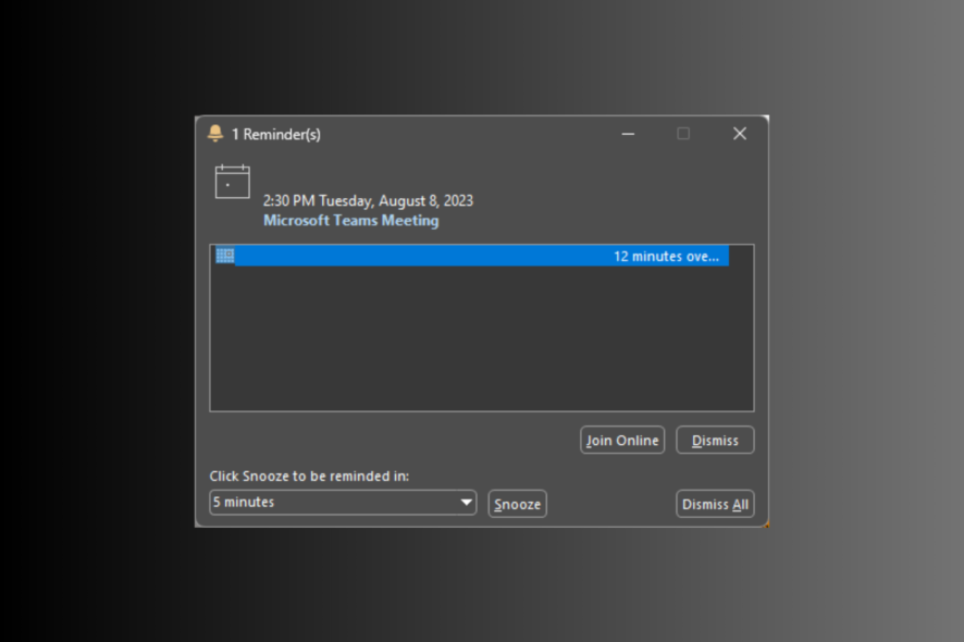 Восстановить отклонённые напоминания Outlook