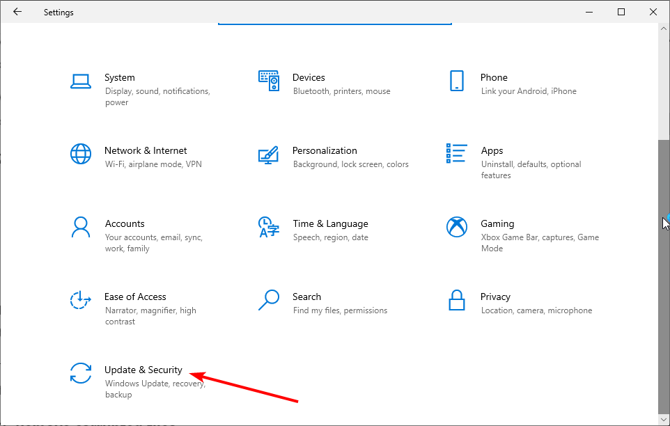 Обновление и безопасность Windows