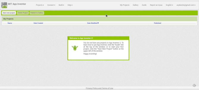 Главная страница App Inventor с проектами