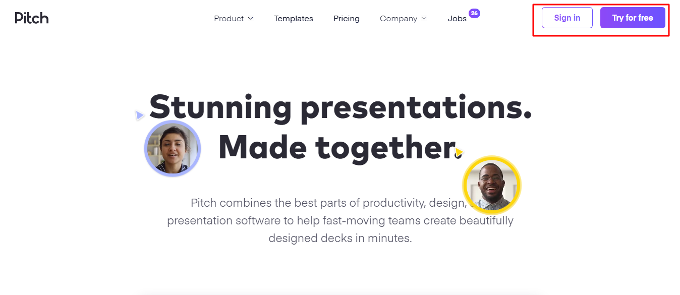 Экран входа в Pitch
