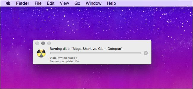 Небольшое окно прогресса записи в macOS