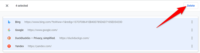 Кнопка удалить в правом верхнем углу Диспетчера закладок.