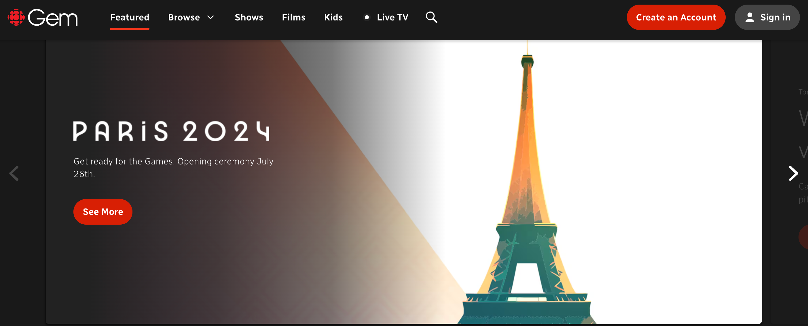 Главная страница CBC Gem