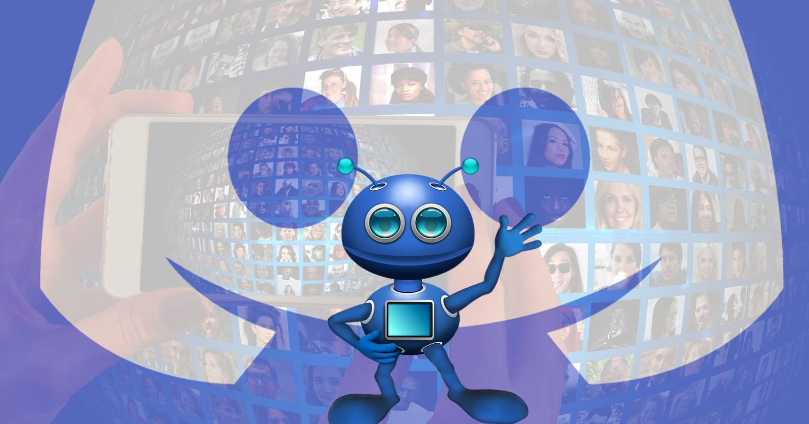 Логотип Discord: робот и люди, соединяющиеся в сети
