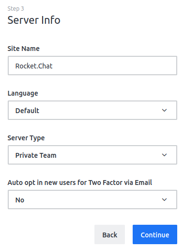 Экран с данными сервера Rocket.Chat