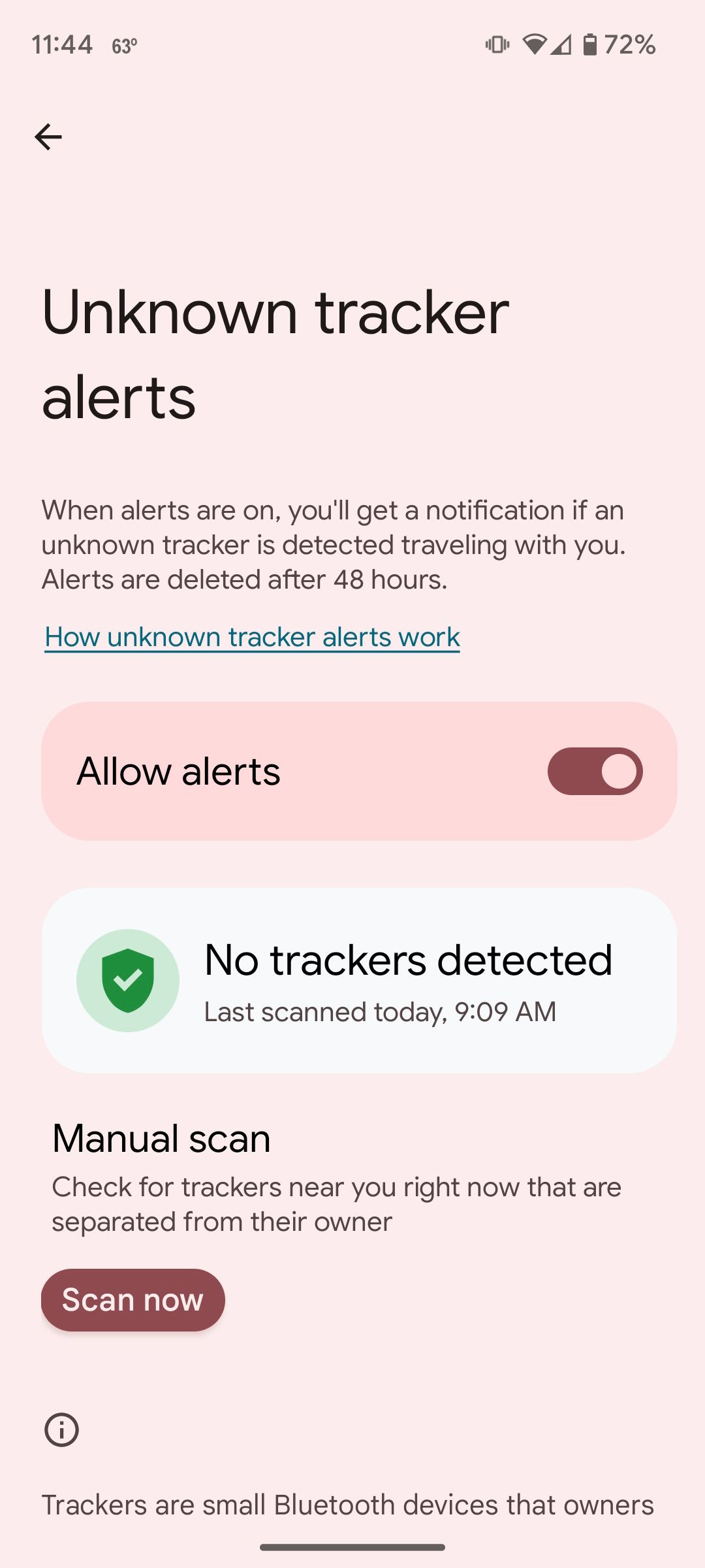 Включение уведомлений о неизвестных трекерах на телефоне Pixel