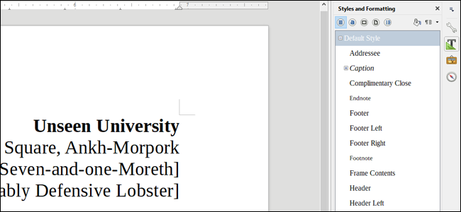 Окно «Стили и форматирование» с примерами стилей
