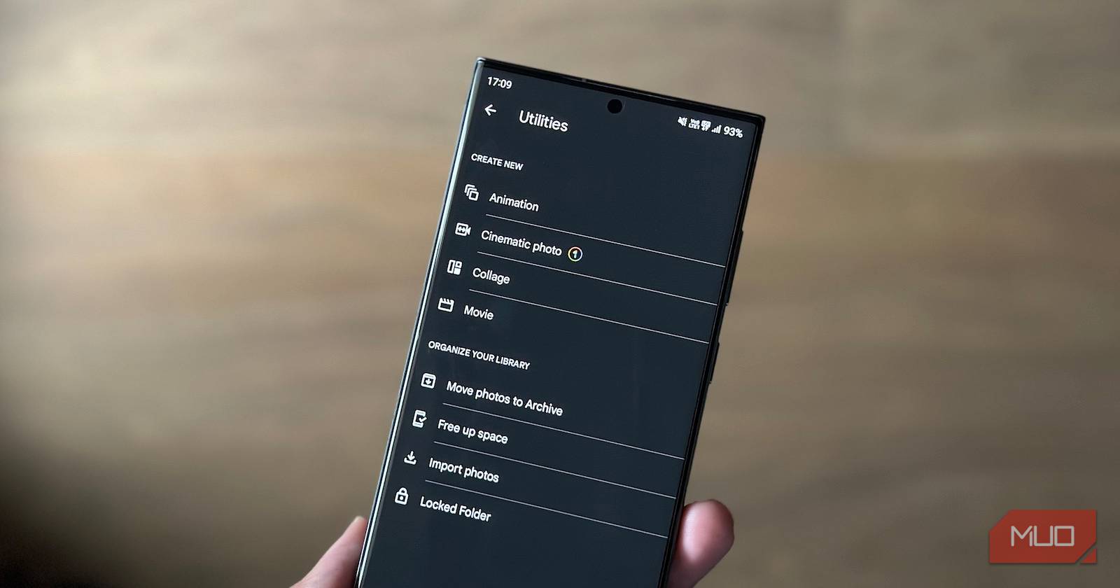 Google Photos utilities page open on an Android phone