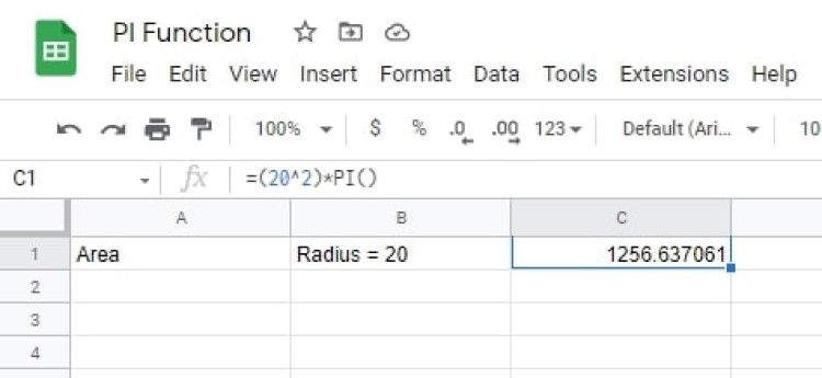 Скриншот: расчёт площади круга по радиусу