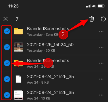 Выделите элементы и нажмите значок корзины для удаления.