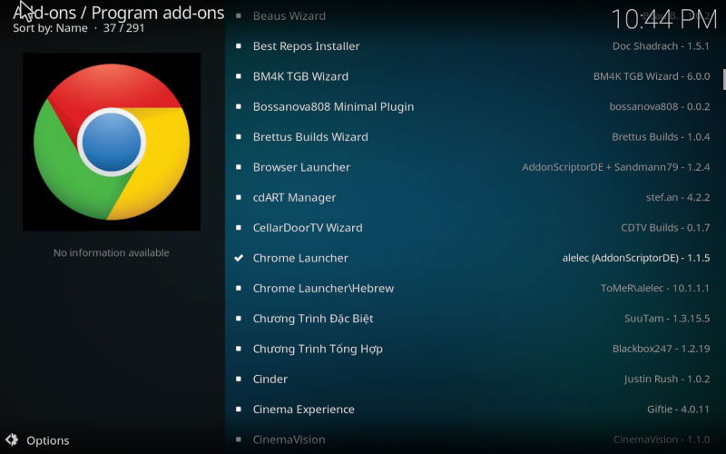 Установка Chrome Launcher из списка аддонов