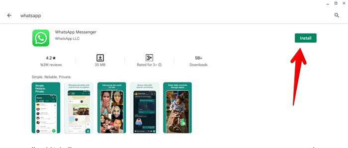 Загрузка WhatsApp из Google Play Store на Chromebook