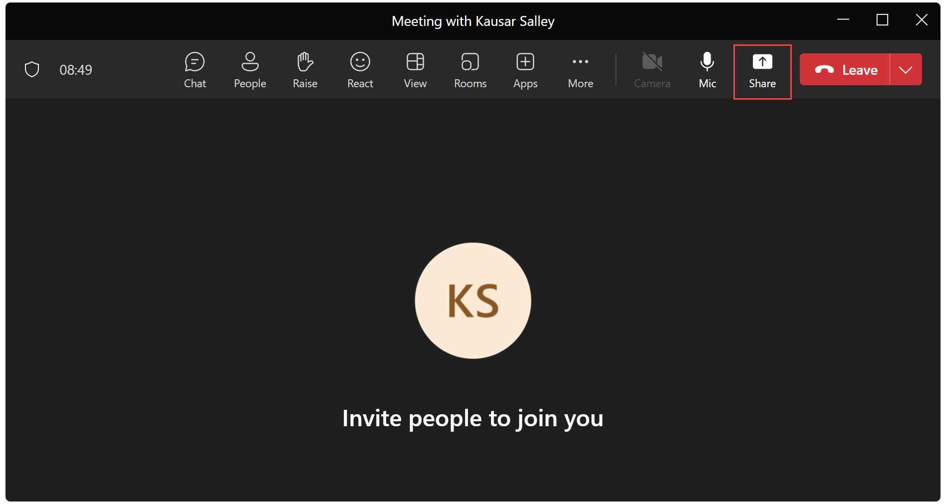 Click Share in Microsoft Teams