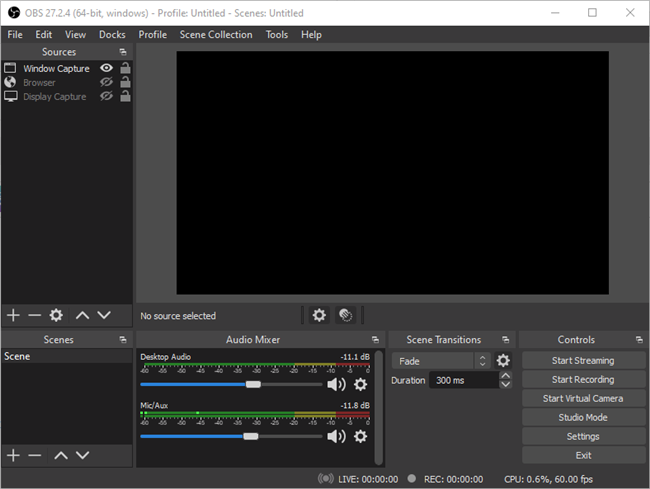 Основное окно OBS