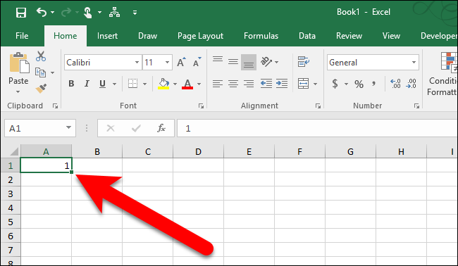 Маркёр заполнения в углу активной ячейки — курсор над маркером превращается в чёрный плюс