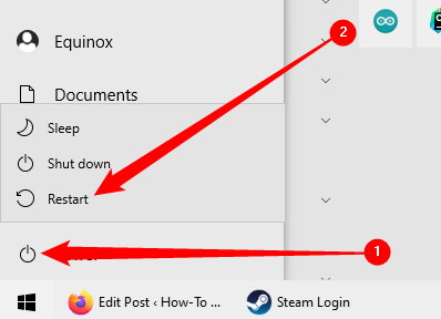 Нажмите иконку питания, затем выберите 