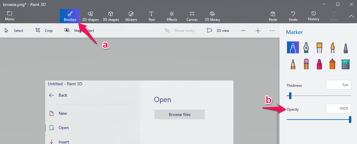 Control de opacidad en Paint 3D