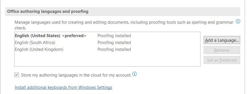 Окно добавления языков для проверки