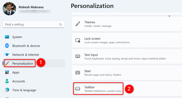 Переход в Параметры → Персонализация → Панель задач.