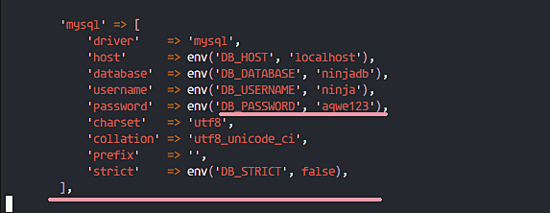Конфигурация базы данных Invoice Ninja