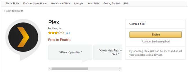 Включение навыка Plex в Alexa