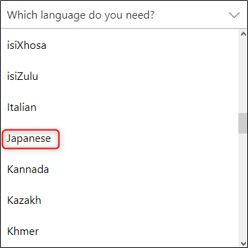 Выбор языкового пакета Office (пример: японский)