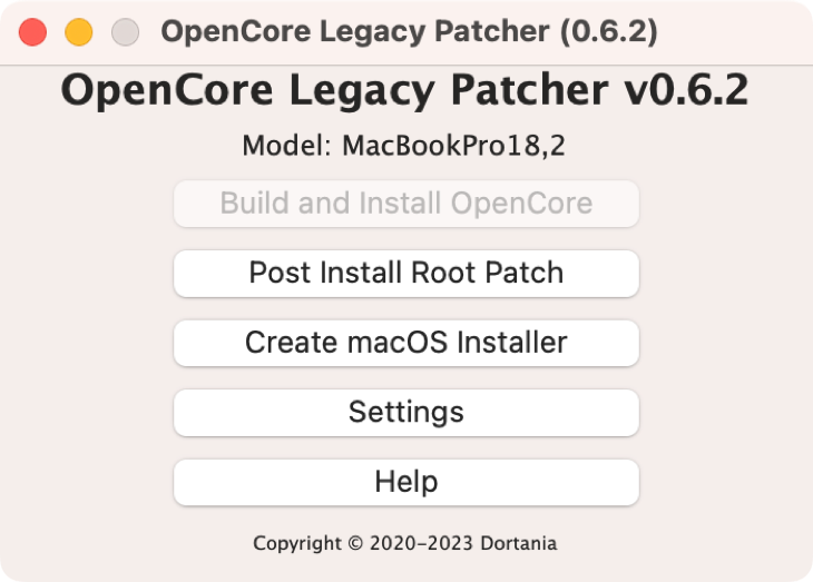 Запустите OpenCore Legacy Patcher на вашем Mac