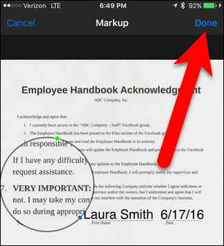 Нажмите Done после пометки изображения