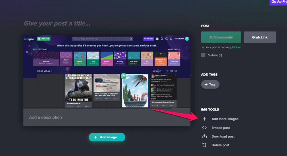 Кнопка «Grab Link» для получения приватной ссылки на загруженный пост