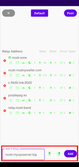 Поле для добавления релея.