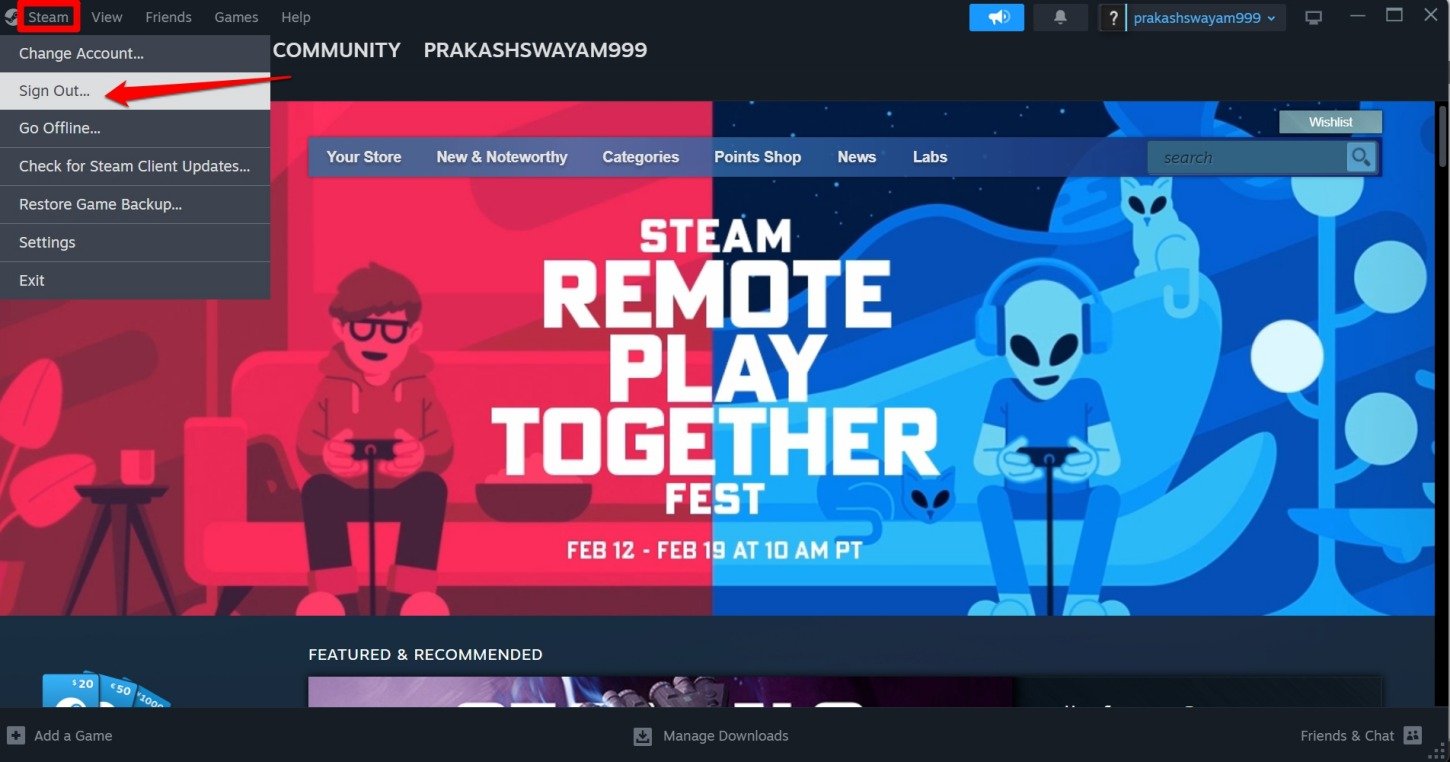 Выход из аккаунта Steam