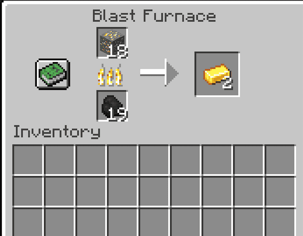 интерфейс доменной печи в Minecraft