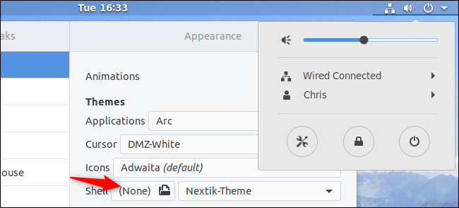 Применение скачанной темы оболочки через Tweaks