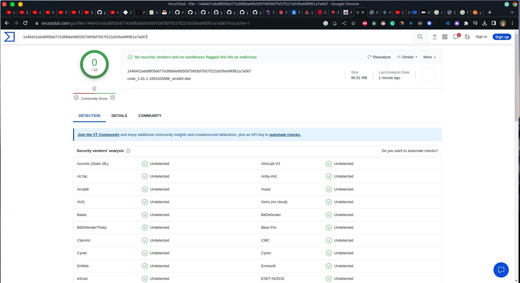 Результат на VirusTotal