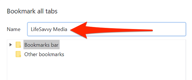 Окно сохранения закладок в Chrome