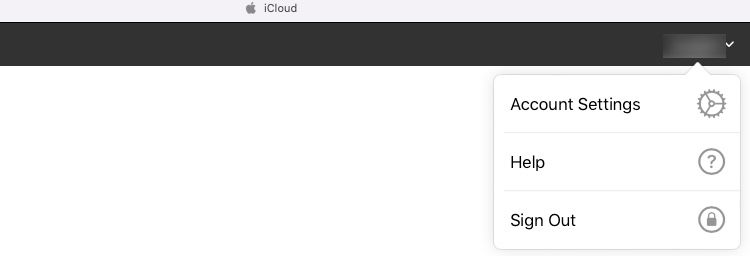 Скриншот настроек iCloud.com с выпадающим меню аккаунта и разделом управления персональным доменом.