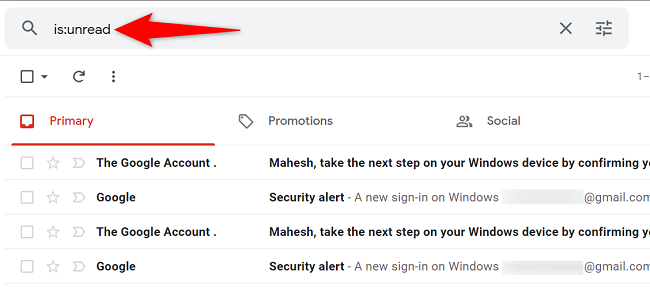 Список непрочитанных писем в Gmail