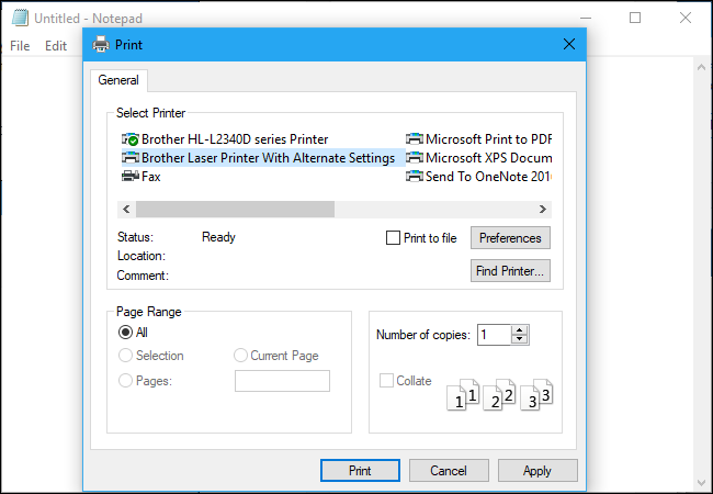 Диалог свойств печати с опцией выбора профиля и параметров