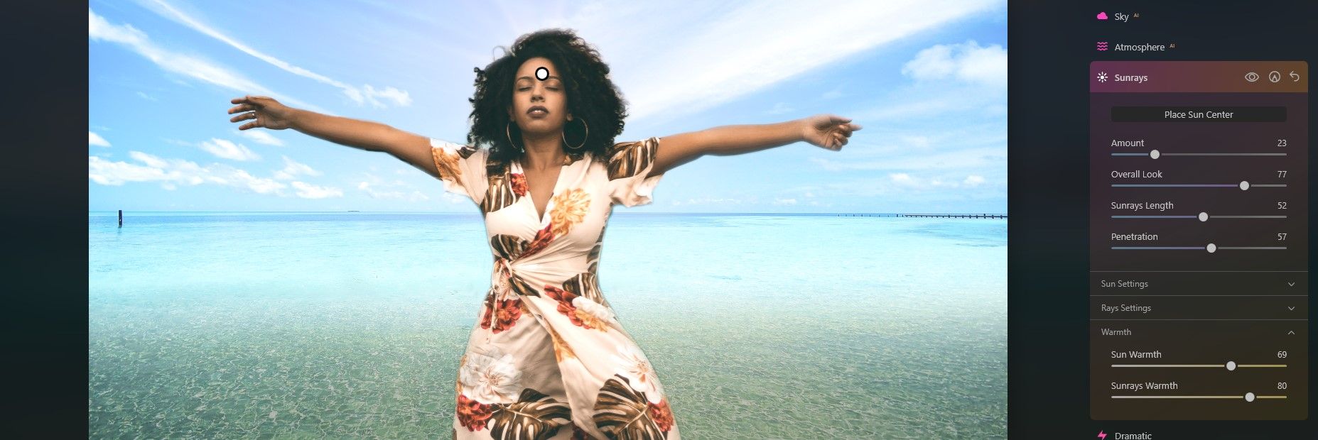 Убираем ореол с помощью источника света Sunrays