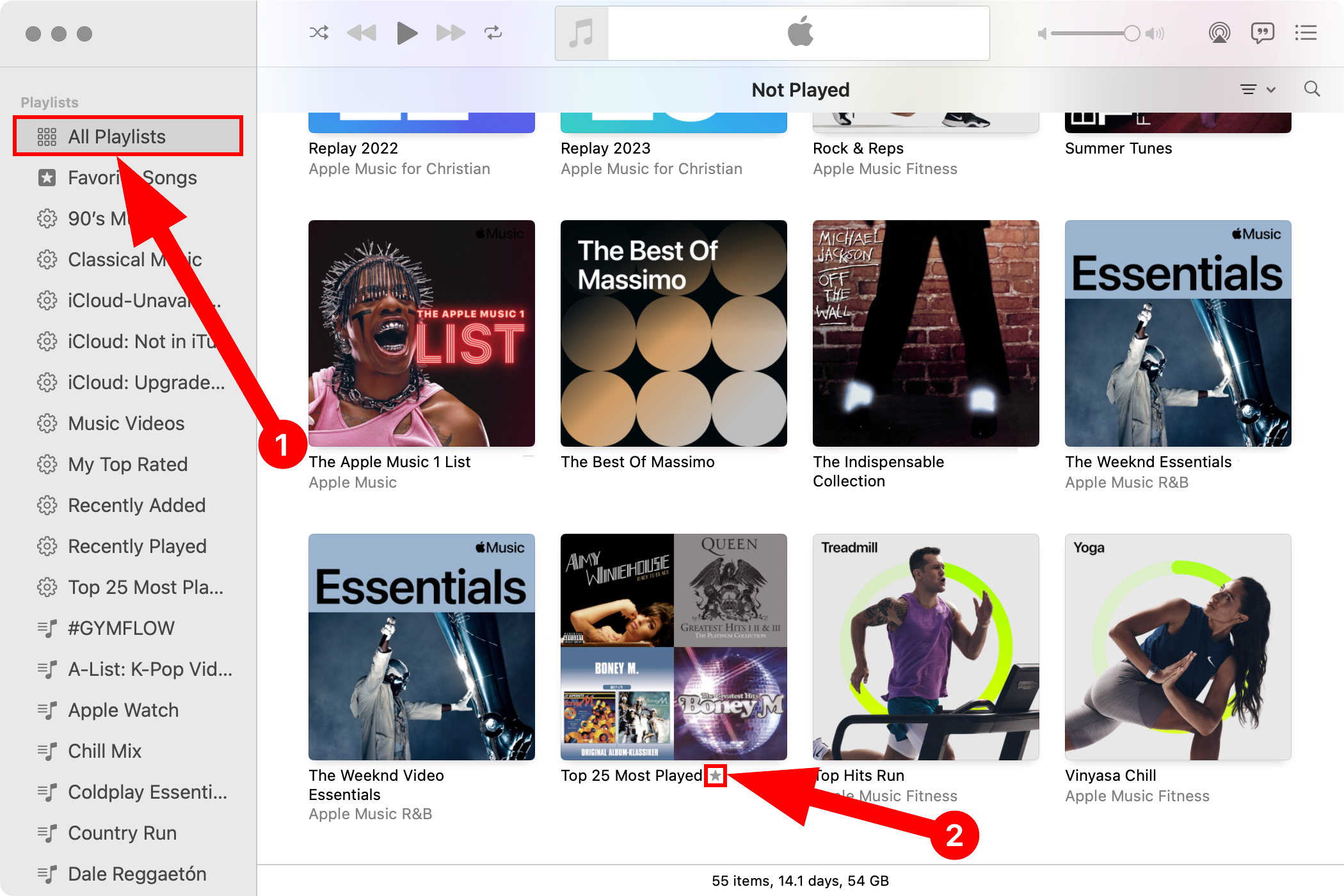 Отмечаем плейлист как избранный в Музыке на Mac.