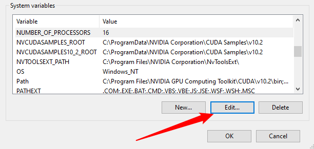 Нажмите «Изменить» для выбранной переменной.