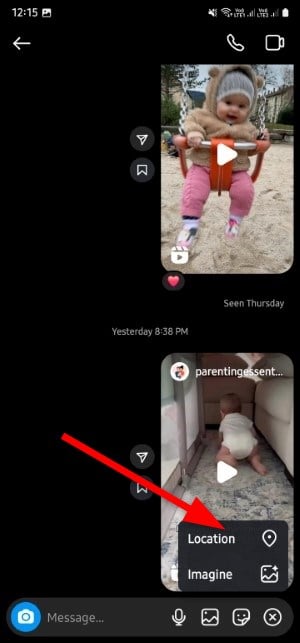 Меню выбора: местоположение в Instagram