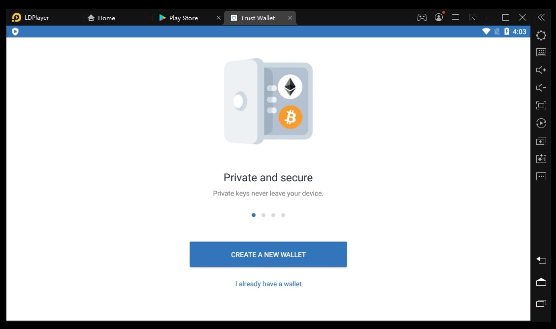 Открытие Trust Wallet и экран входа